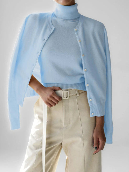 Damen Strick-Cardigan und Rollkragenpullover Set
