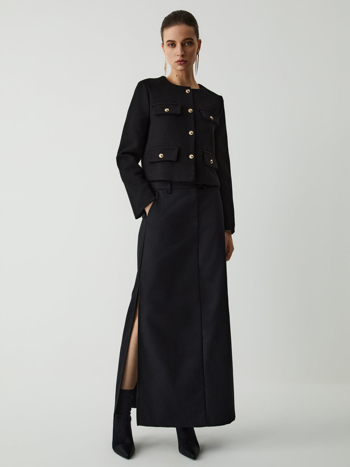 Button Tweed Jacke