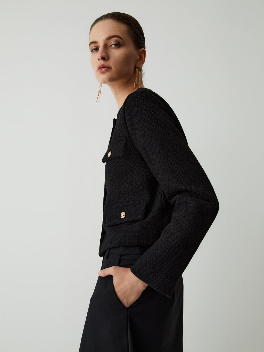 Button Tweed Jacke