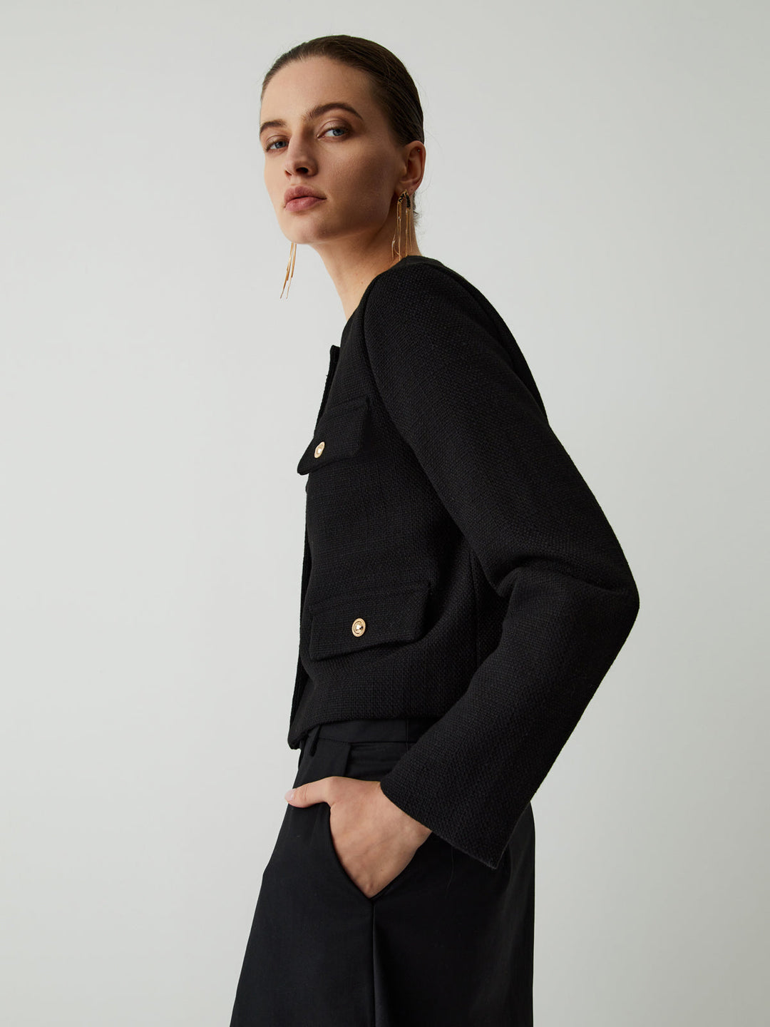Button Tweed Jacke