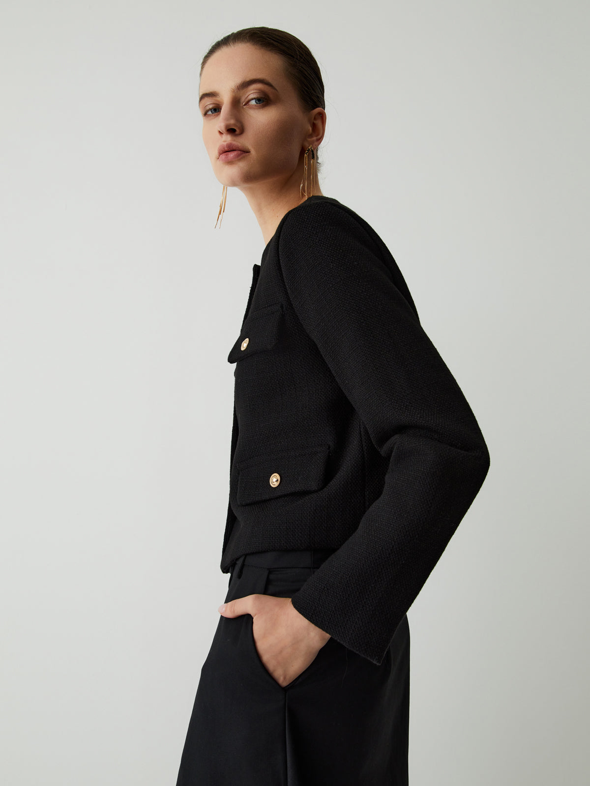 Button Tweed Jacke