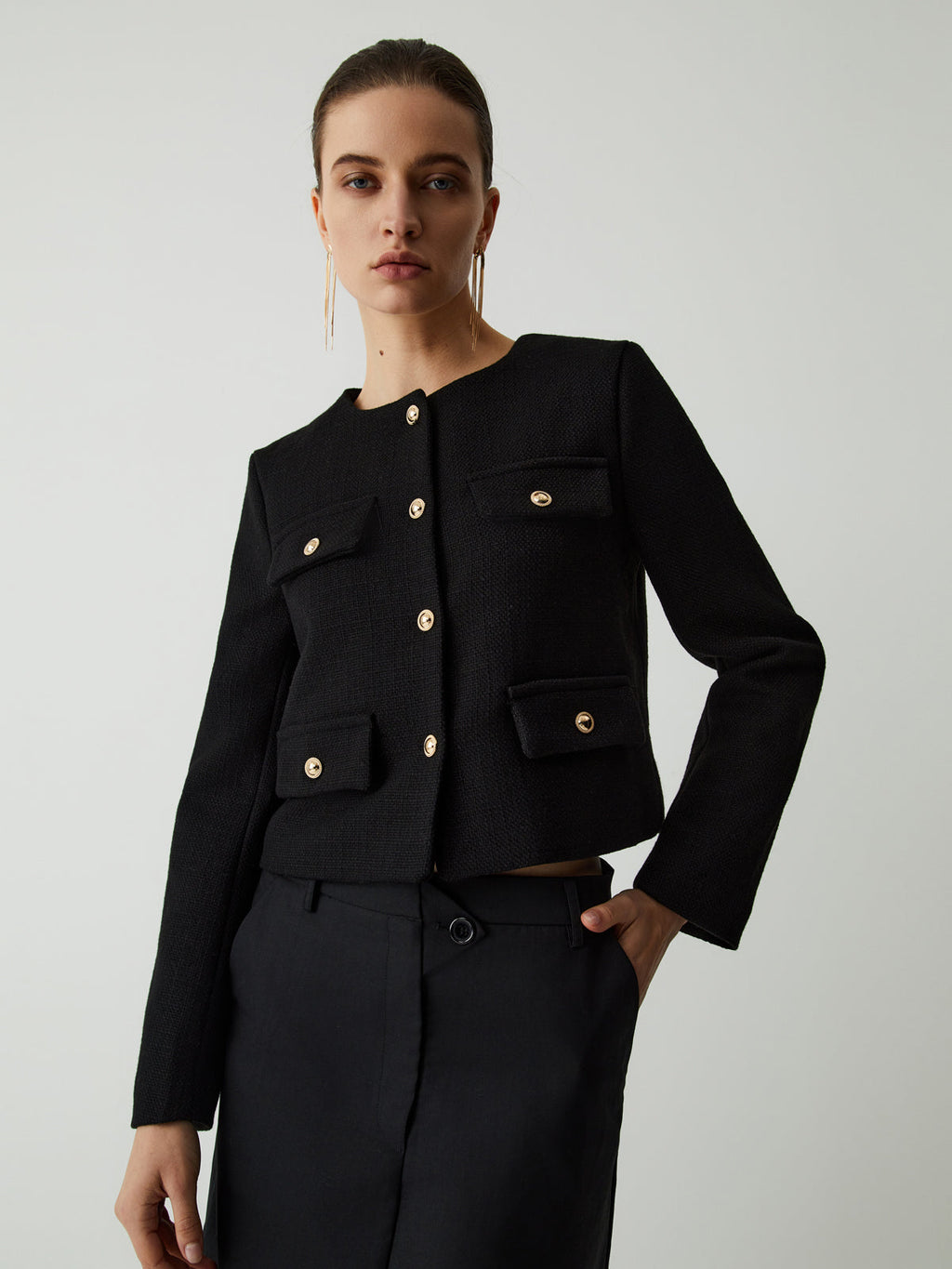 Button Tweed Jacke