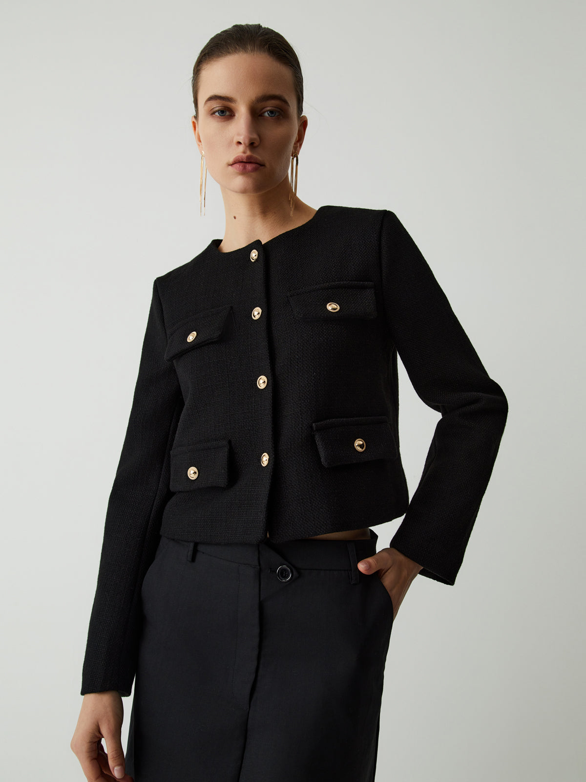 Button Tweed Jacke