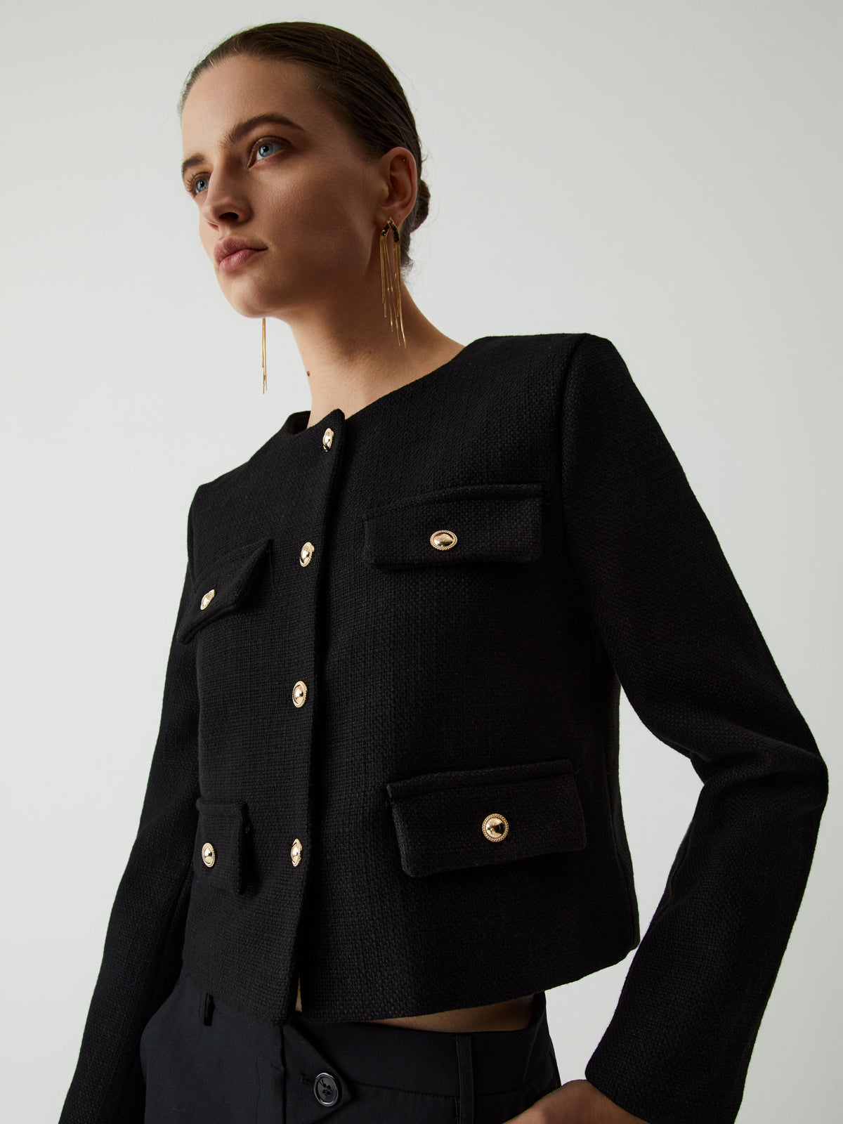 Button Tweed Jacke