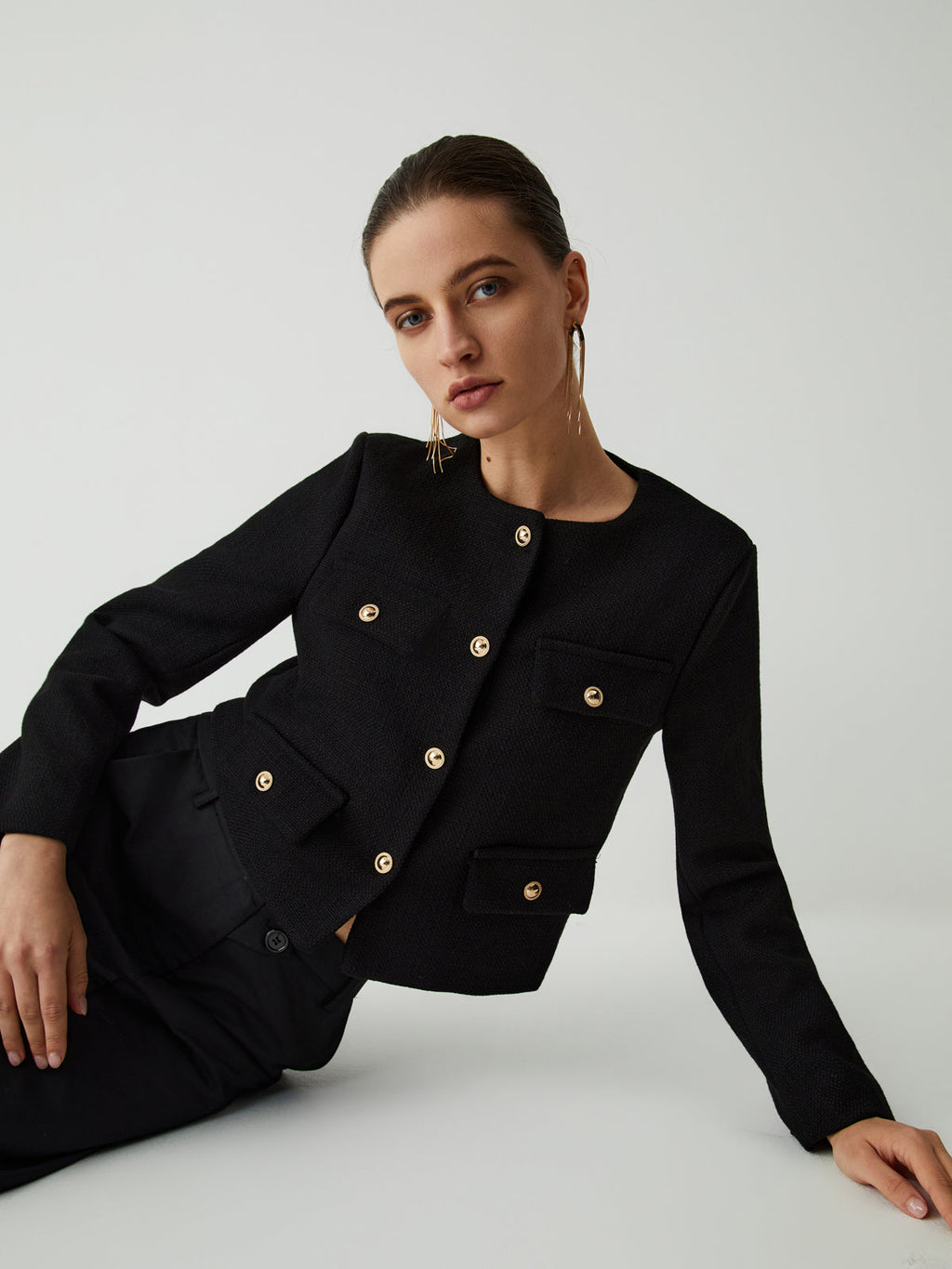 Button Tweed Jacke
