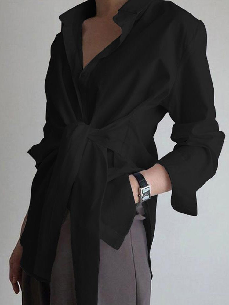 Hemd mit BindShopnoryand in Der Taille Baumwollmischung Elegant und Zeitlos