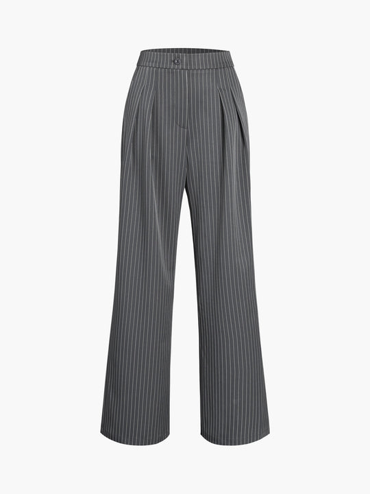 Elegante Nadelstreifen-Faltenhose mit Weitem Bein