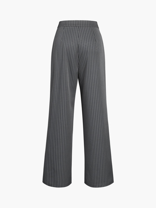 Elegante Nadelstreifen-Faltenhose mit Weitem Bein