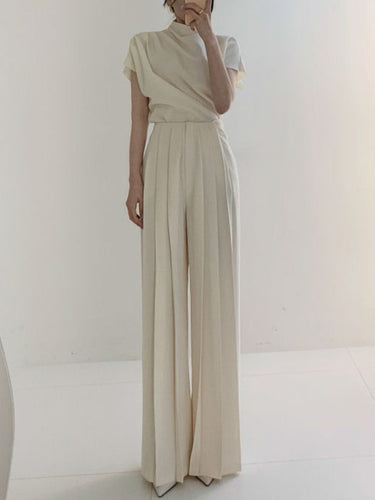 Elegante Plissierte High Waist Hose mit Weitem Bein