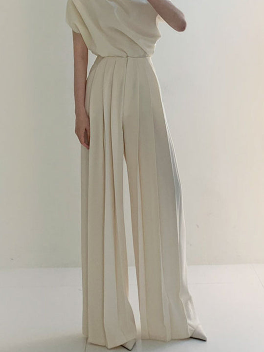 Elegante Plissierte High Waist Hose mit Weitem Bein