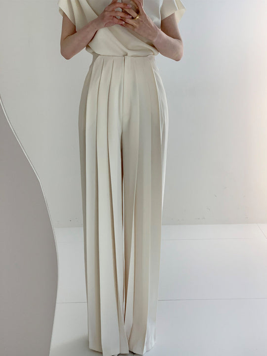 Elegante Plissierte High Waist Hose mit Weitem Bein