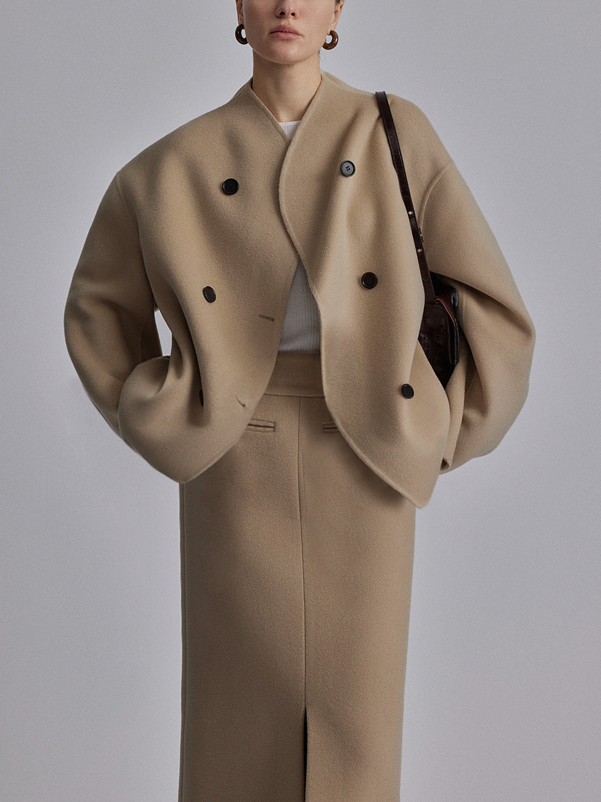 Kurze Wolljacke mit Doppelter Knopfreihe Wollmischung Modern und Warm