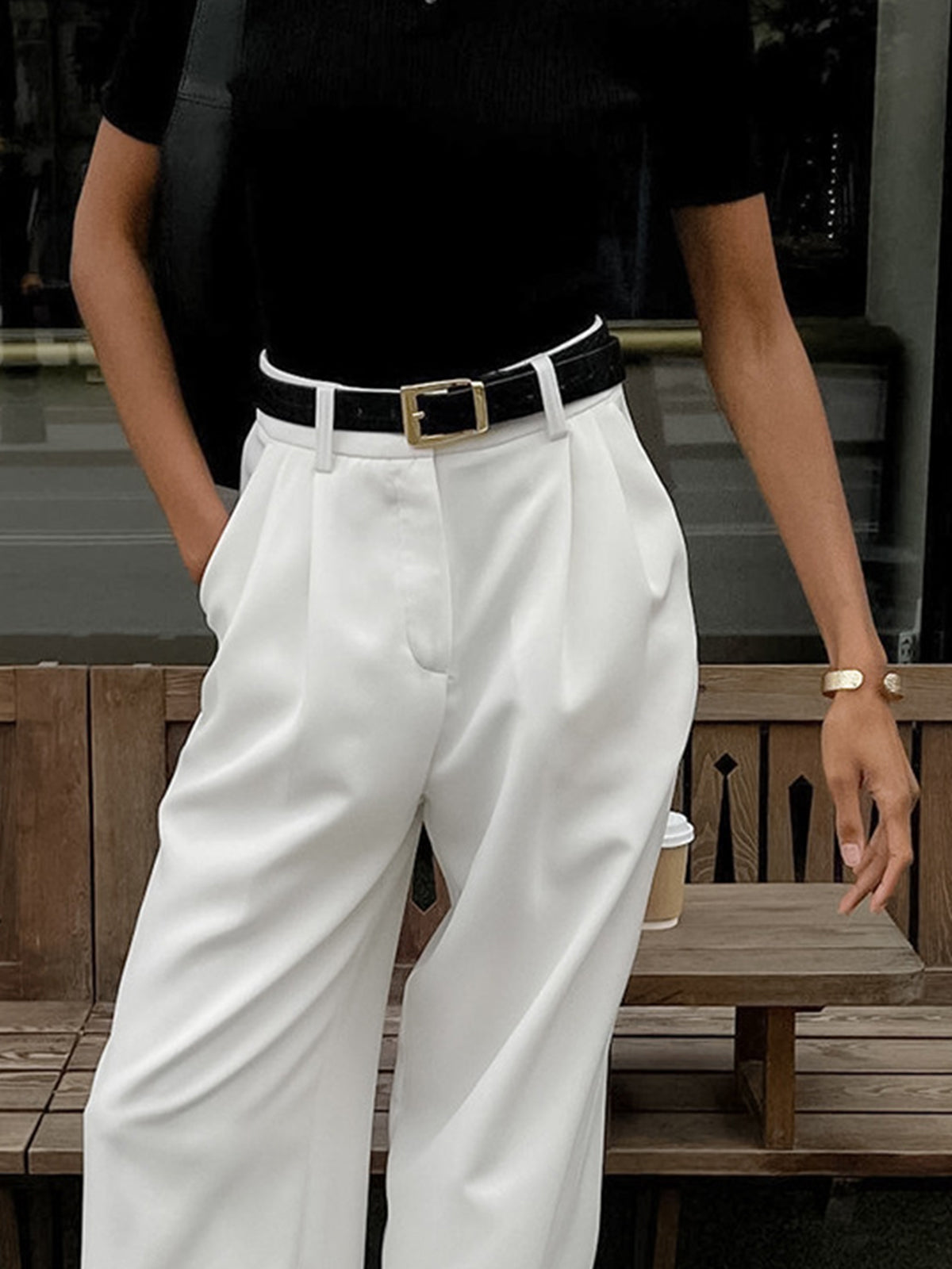 Elegante Hose mit Weitem Bein Ohne Gürtel