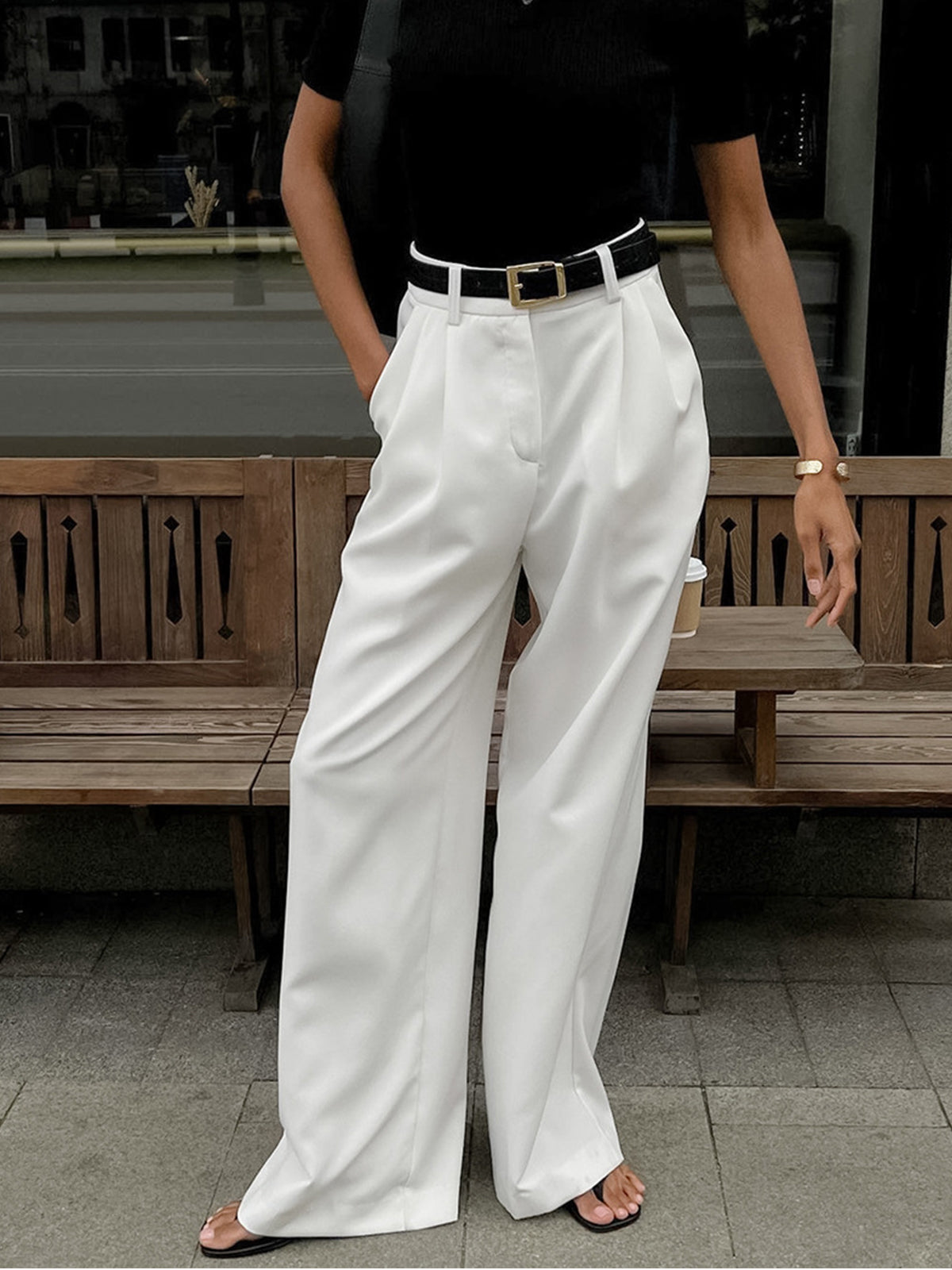 Elegante Hose mit Weitem Bein Ohne Gürtel