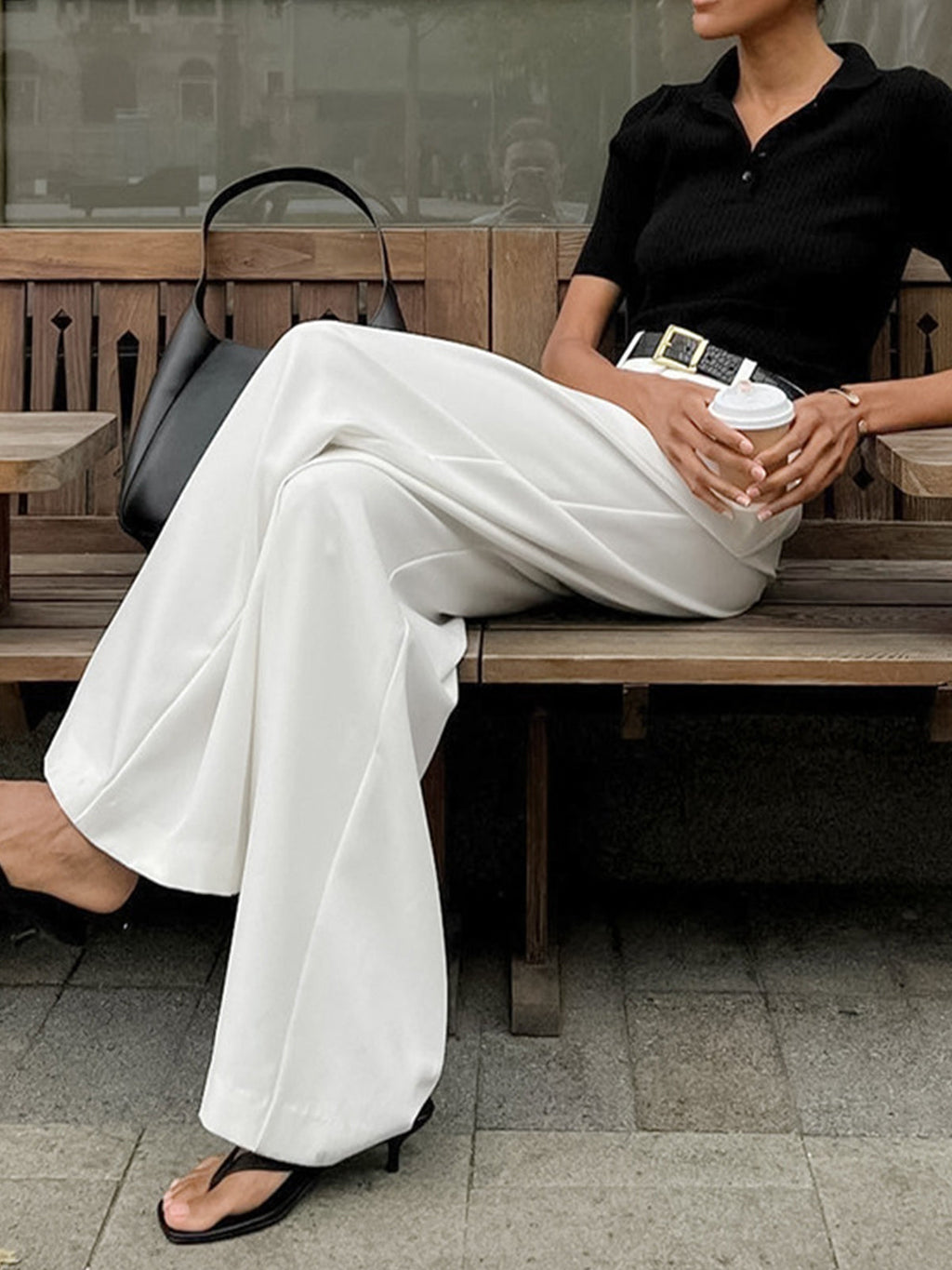 Elegante Hose mit Weitem Bein Ohne Gürtel