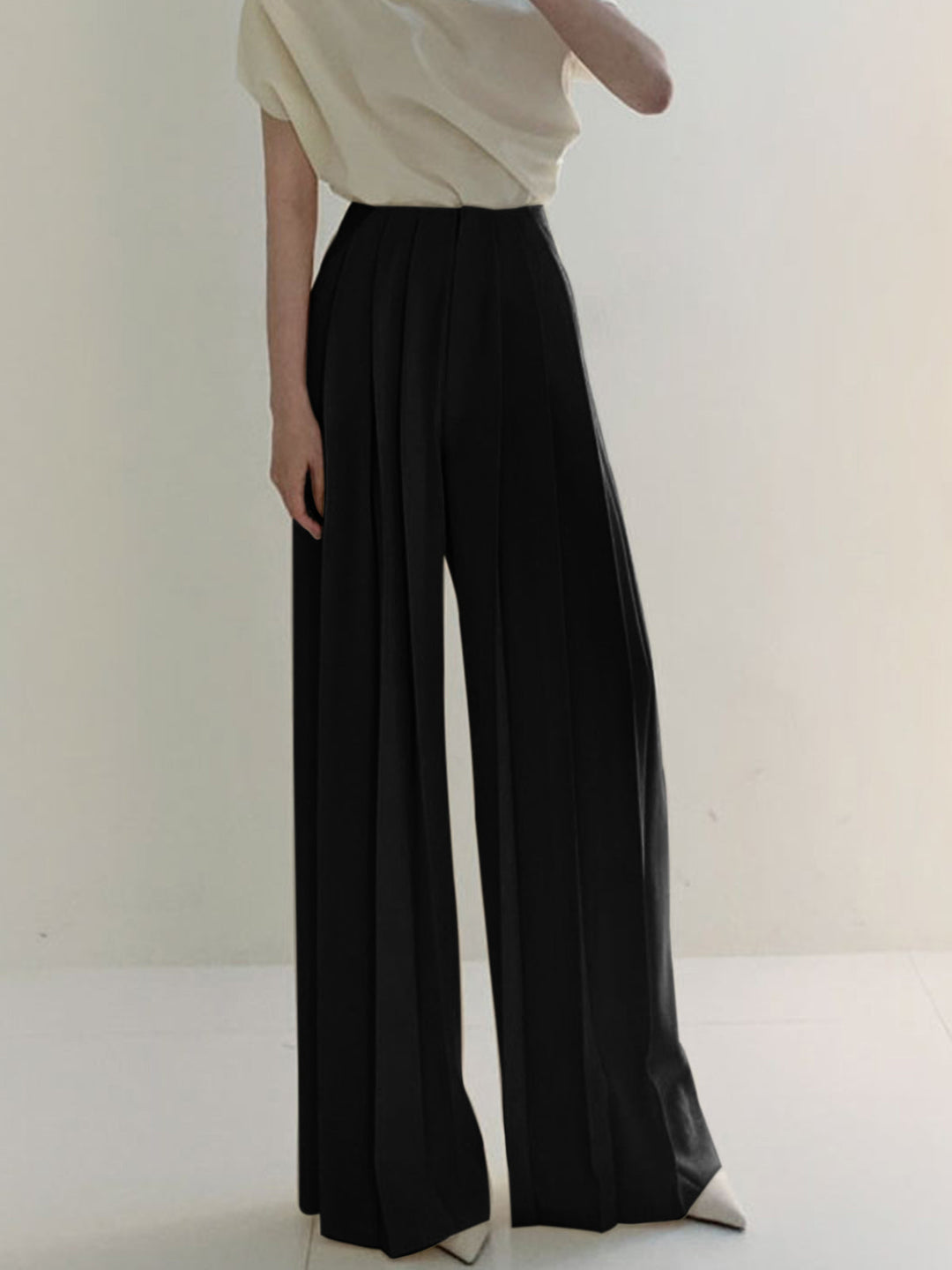 Elegante Plissierte High Waist Hose mit Weitem Bein