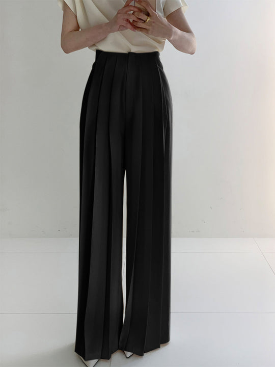 Elegante Plissierte High Waist Hose mit Weitem Bein