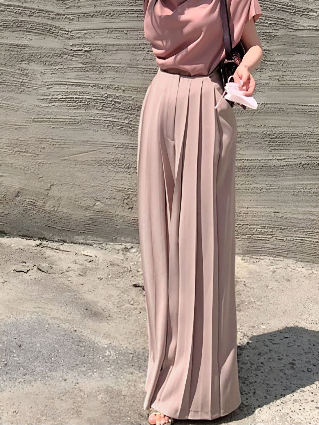 Elegante Plissierte High Waist Hose mit Weitem Bein