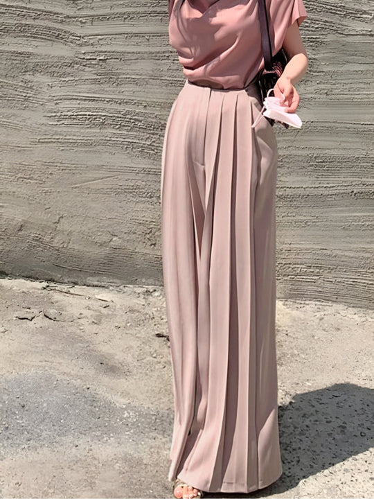 Elegante Plissierte High Waist Hose mit Weitem Bein