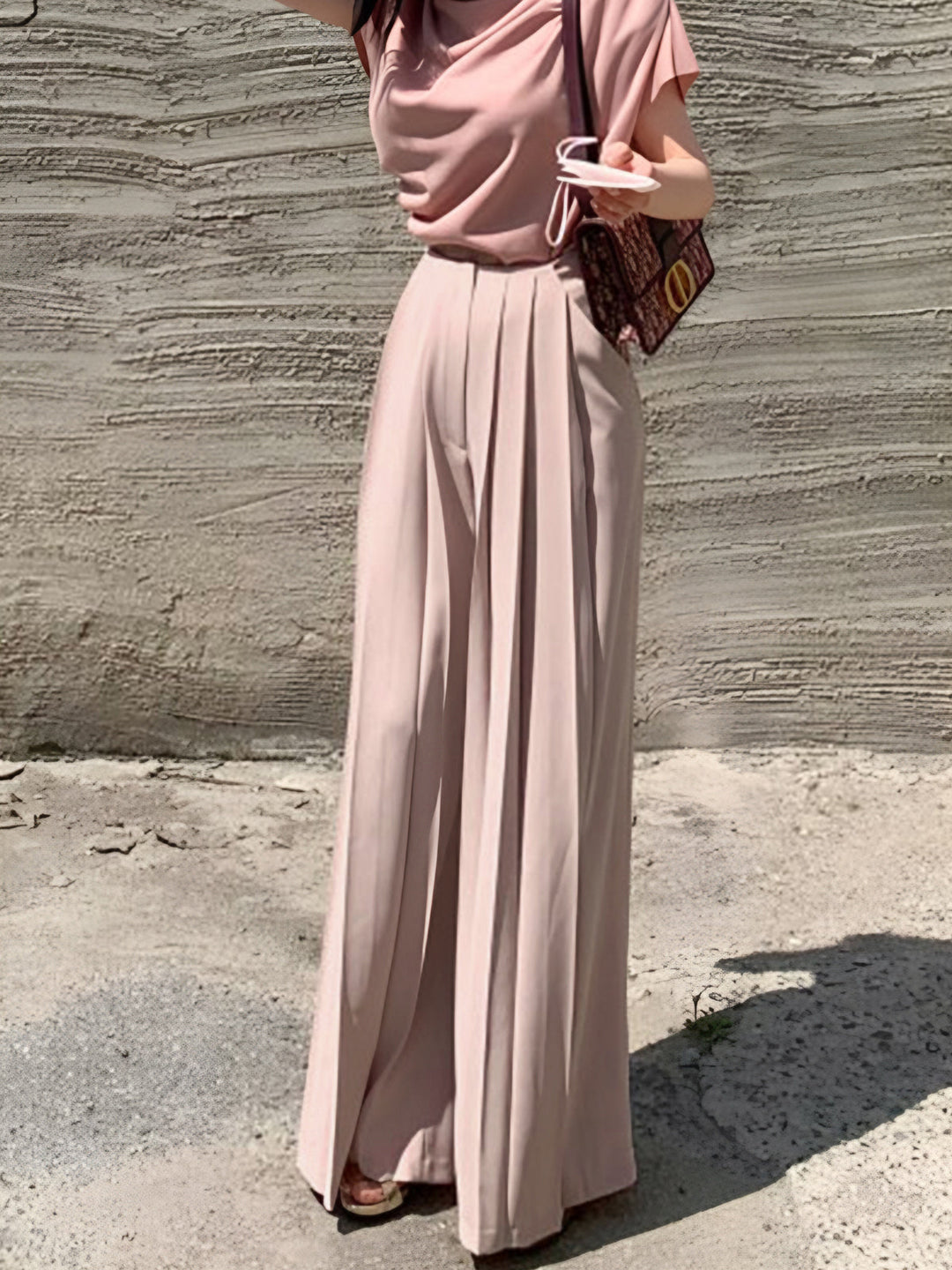 Elegante Plissierte High Waist Hose mit Weitem Bein