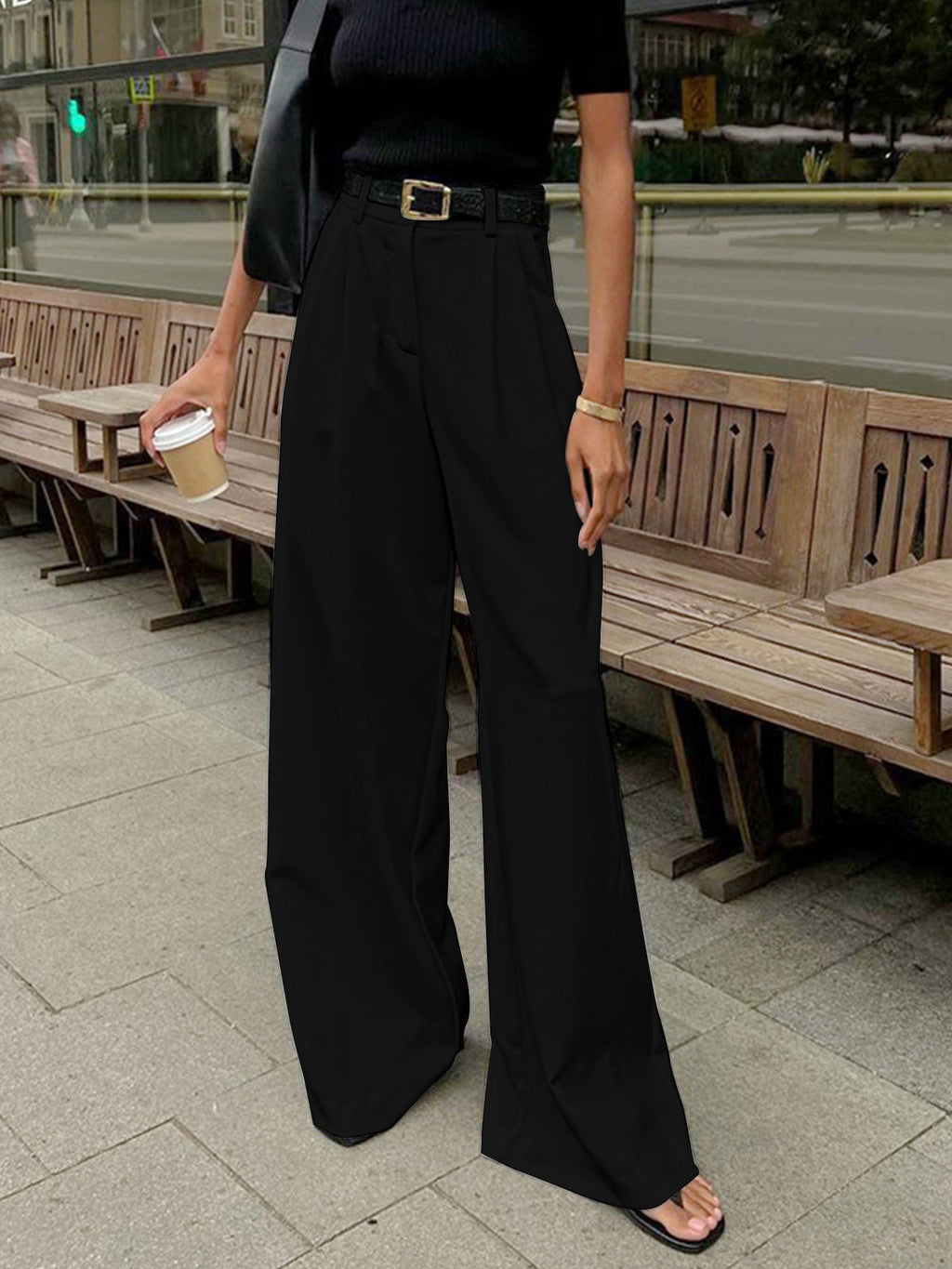 Elegante Hose mit Weitem Bein Ohne Gürtel