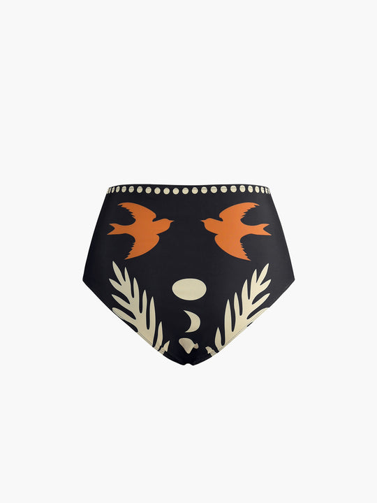 Shopnory | Bikini Satz Asymmetrischer Hals Hoch Geschnitten Vogelprint Bademode