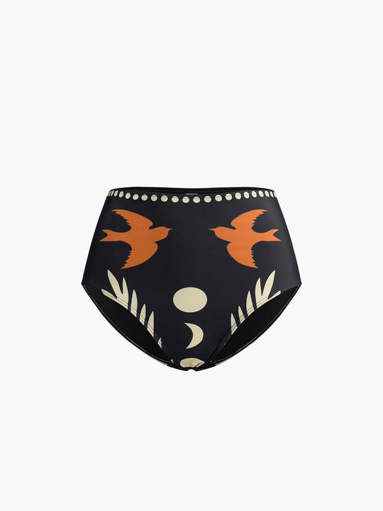 Shopnory | Bikini Satz Asymmetrischer Hals Hoch Geschnitten Vogelprint Bademode