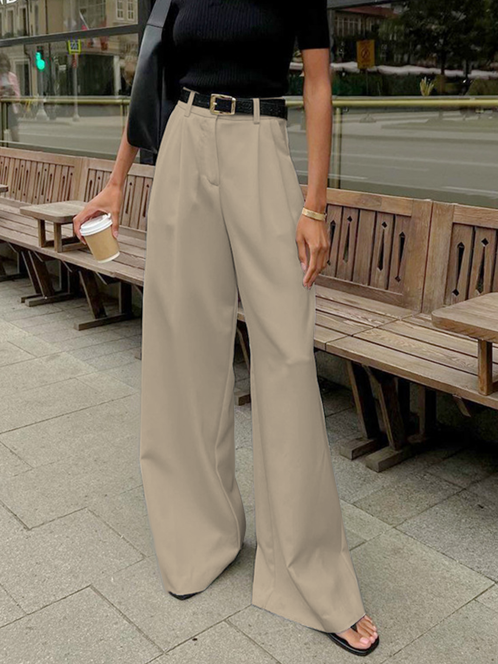 Elegante Hose mit Weitem Bein Ohne Gürtel