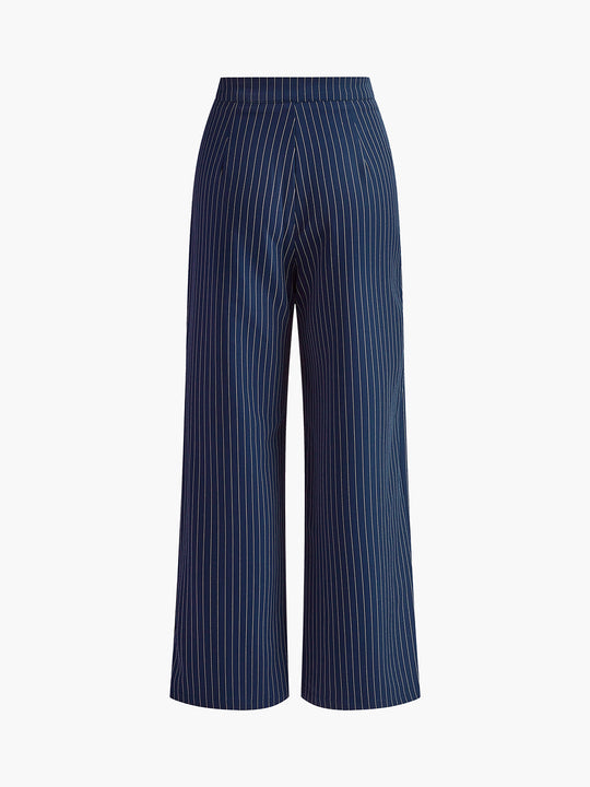 Elegante Nadelstreifen-Faltenhose mit Weitem Bein