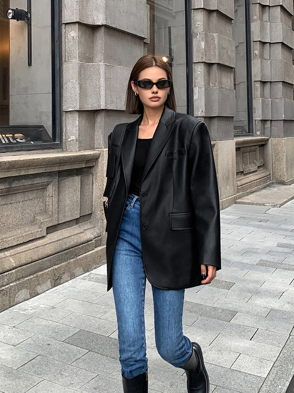 Lederlook Blazer für Damen