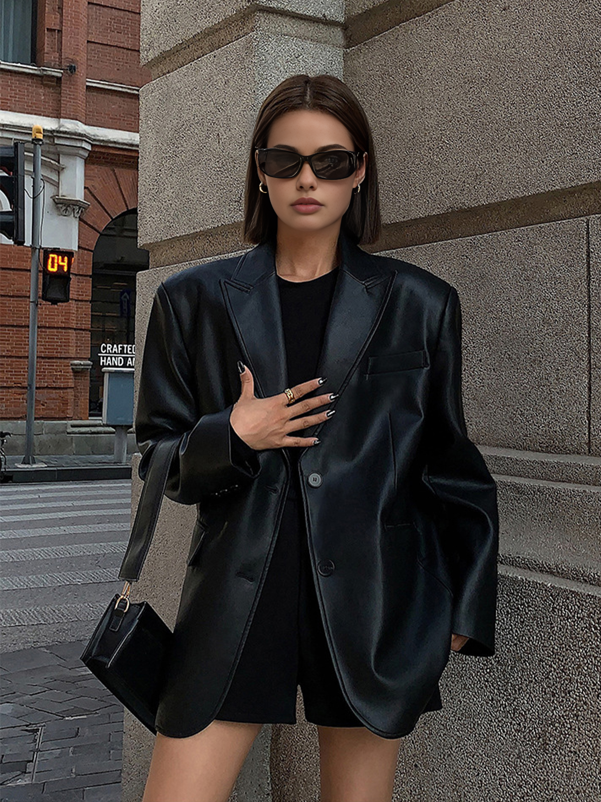Lederlook Blazer für Damen