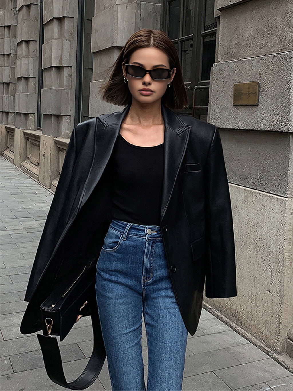 Lederlook Blazer für Damen
