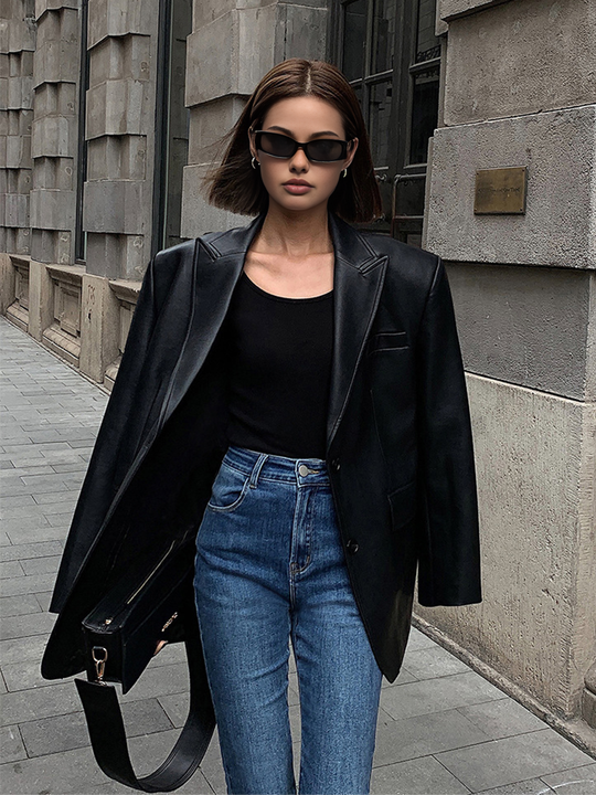 Lederlook Blazer für Damen