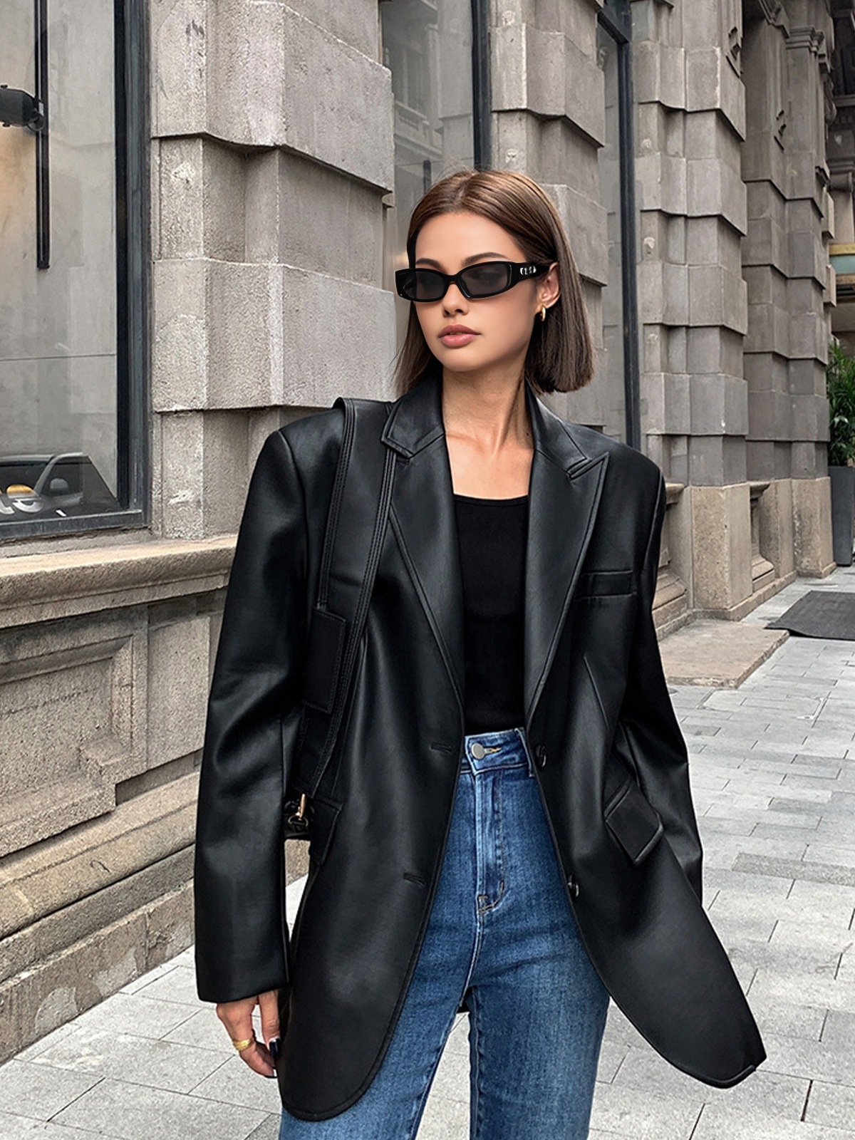 Lederlook Blazer für Damen