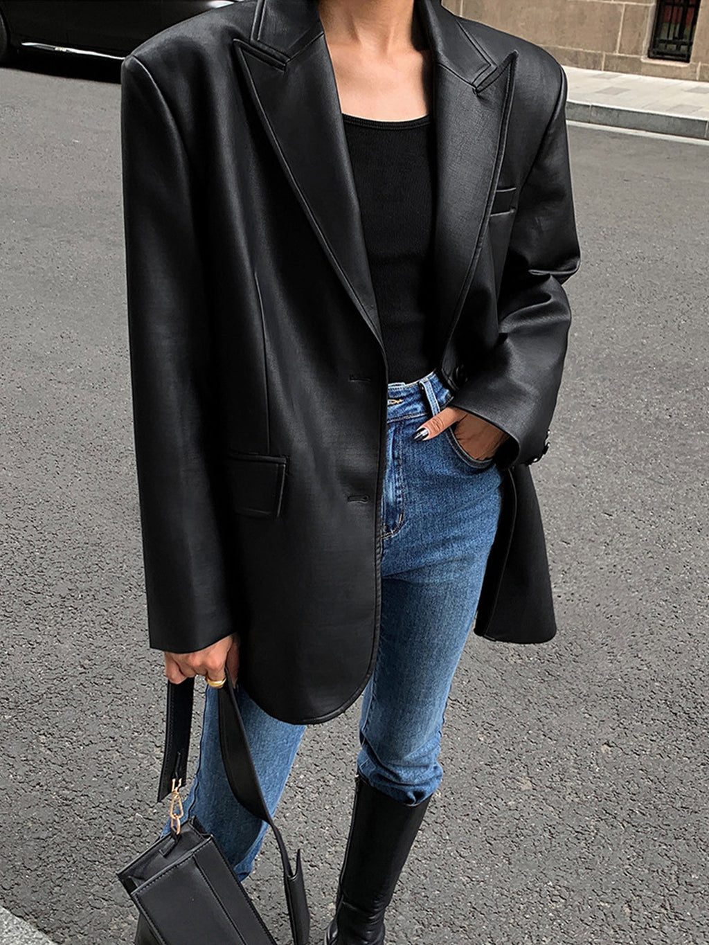Lederlook Blazer für Damen