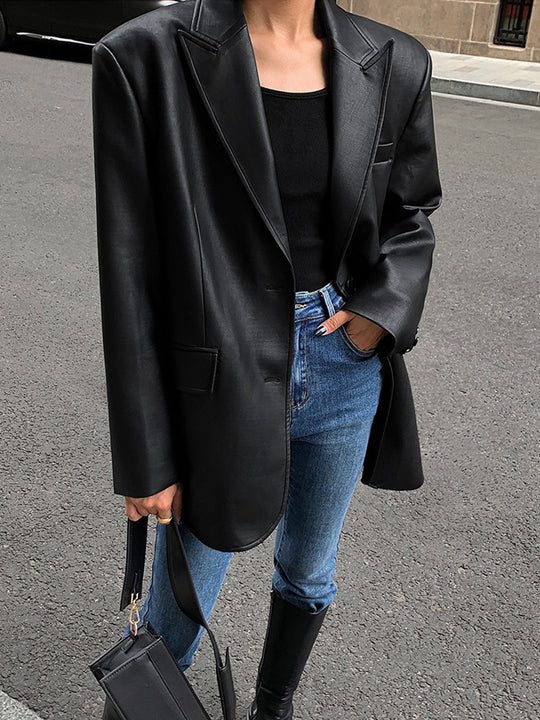 Lederlook Blazer für Damen