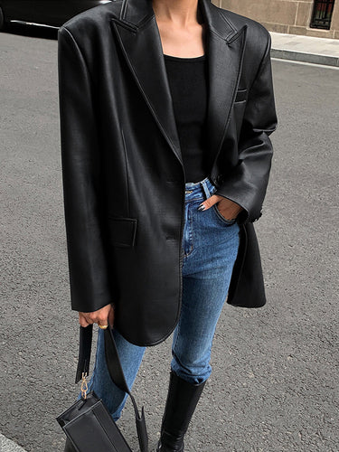 Lederlook Blazer für Damen
