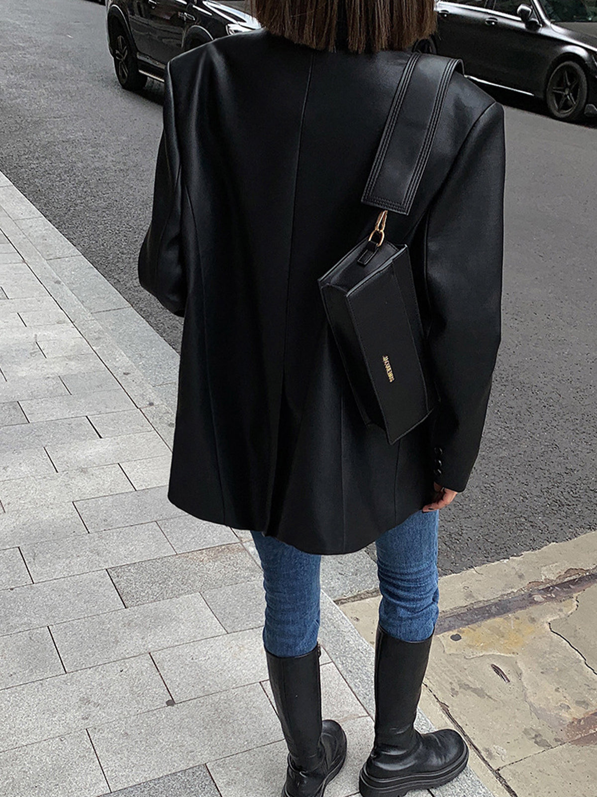 Lederlook Blazer für Damen