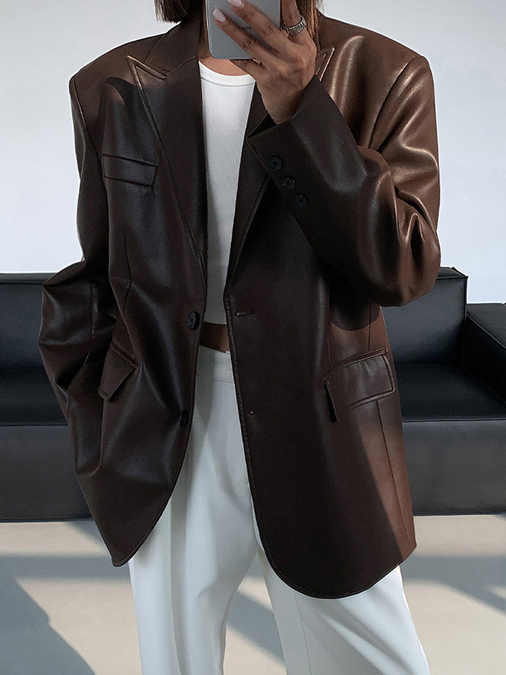 Lederlook Blazer für Damen