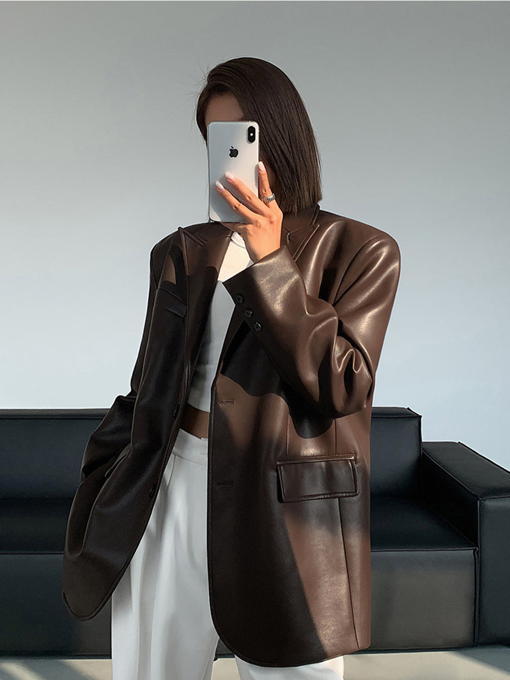 Lederlook Blazer für Damen