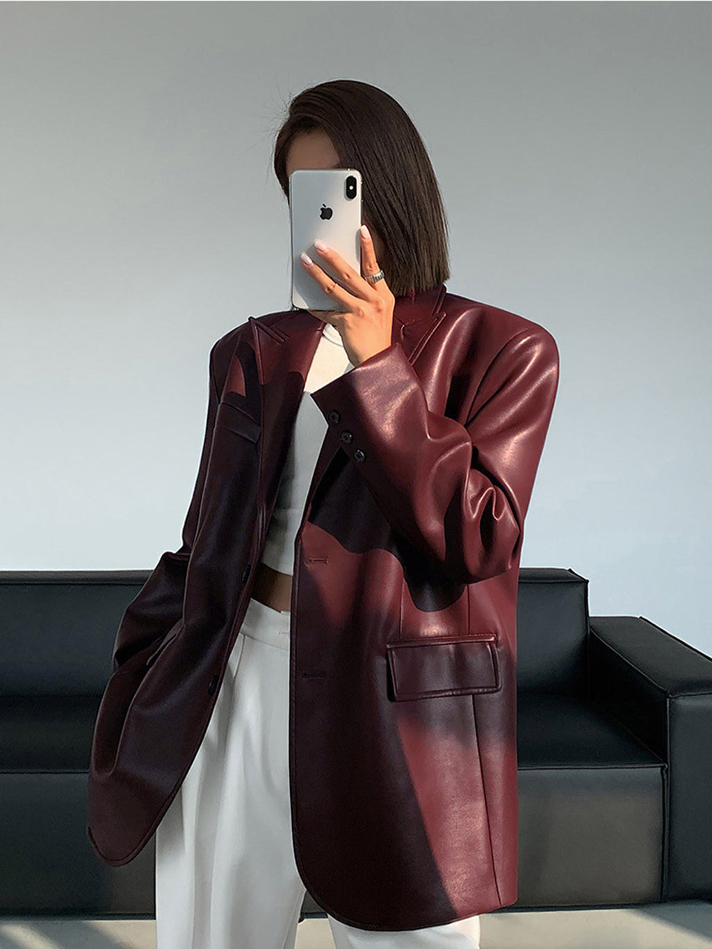 Lederlook Blazer für Damen