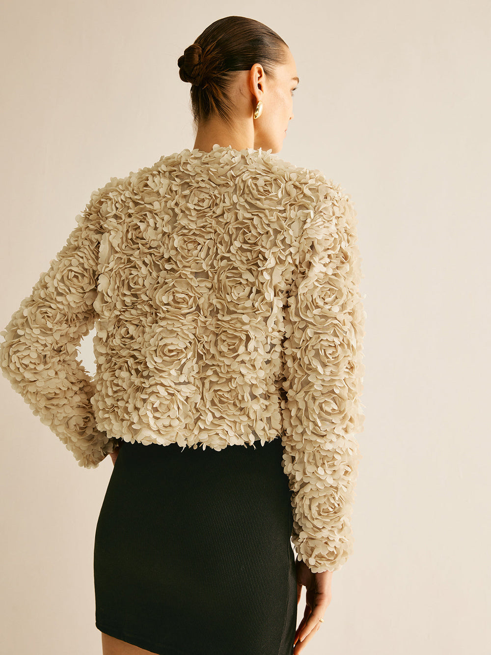 Beiger Rundhals-Blazer für Frauen