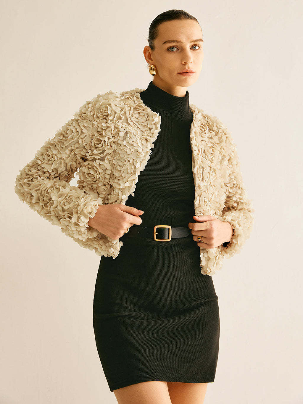 Beiger Rundhals-Blazer für Frauen