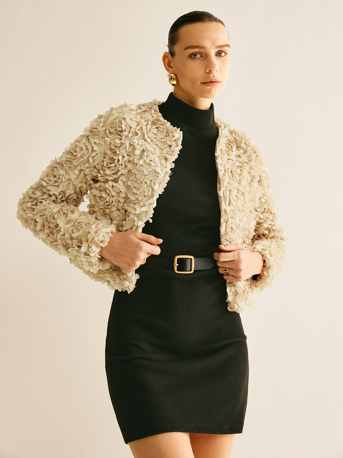 Beiger Rundhals-Blazer für Frauen