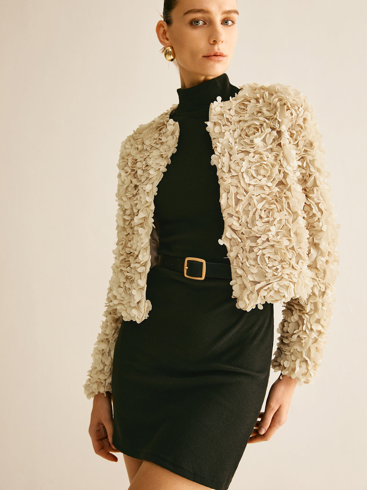 Beiger Rundhals-Blazer für Frauen