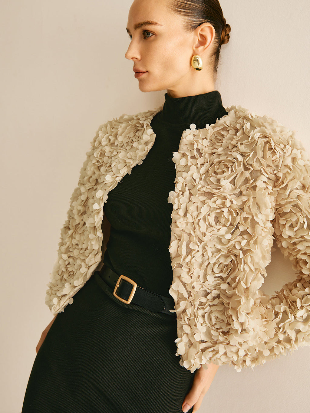 Beiger Rundhals-Blazer für Frauen