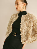Beiger Rundhals-Blazer für Frauen