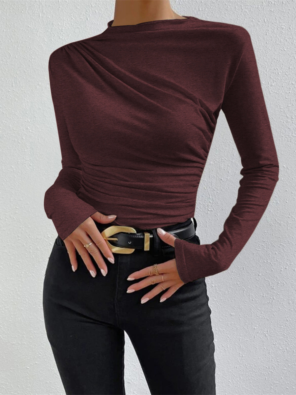 Elegantes Ruching Langarmshirt