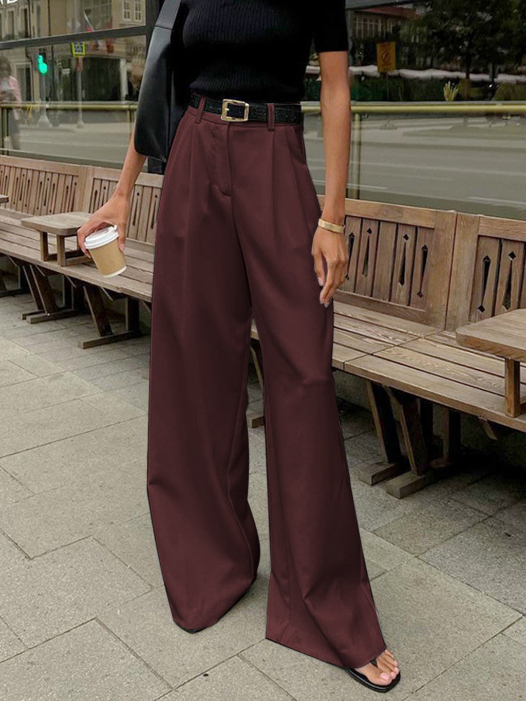 Elegante Hose mit Weitem Bein Ohne Gürtel