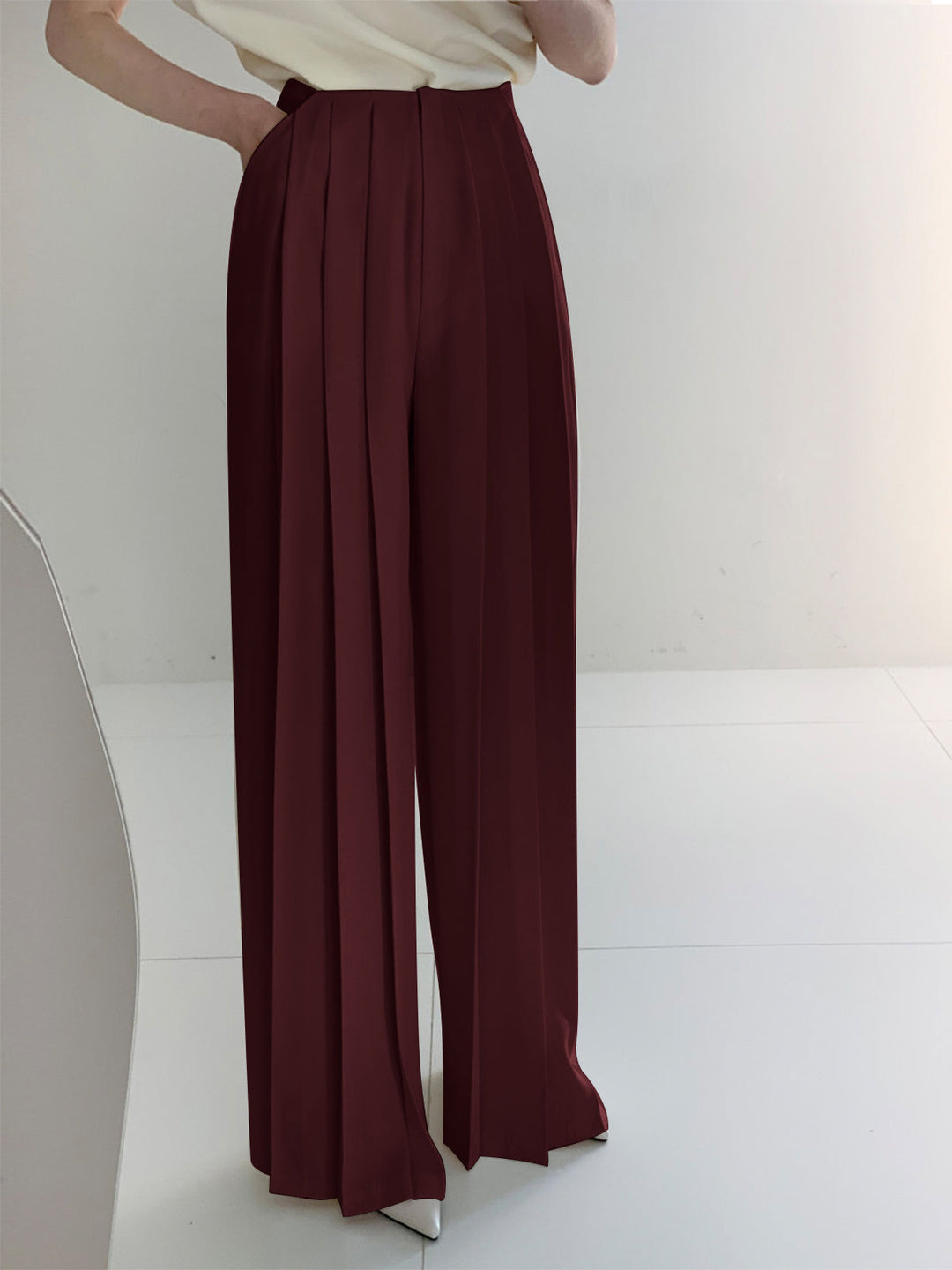 Elegante Plissierte High Waist Hose mit Weitem Bein